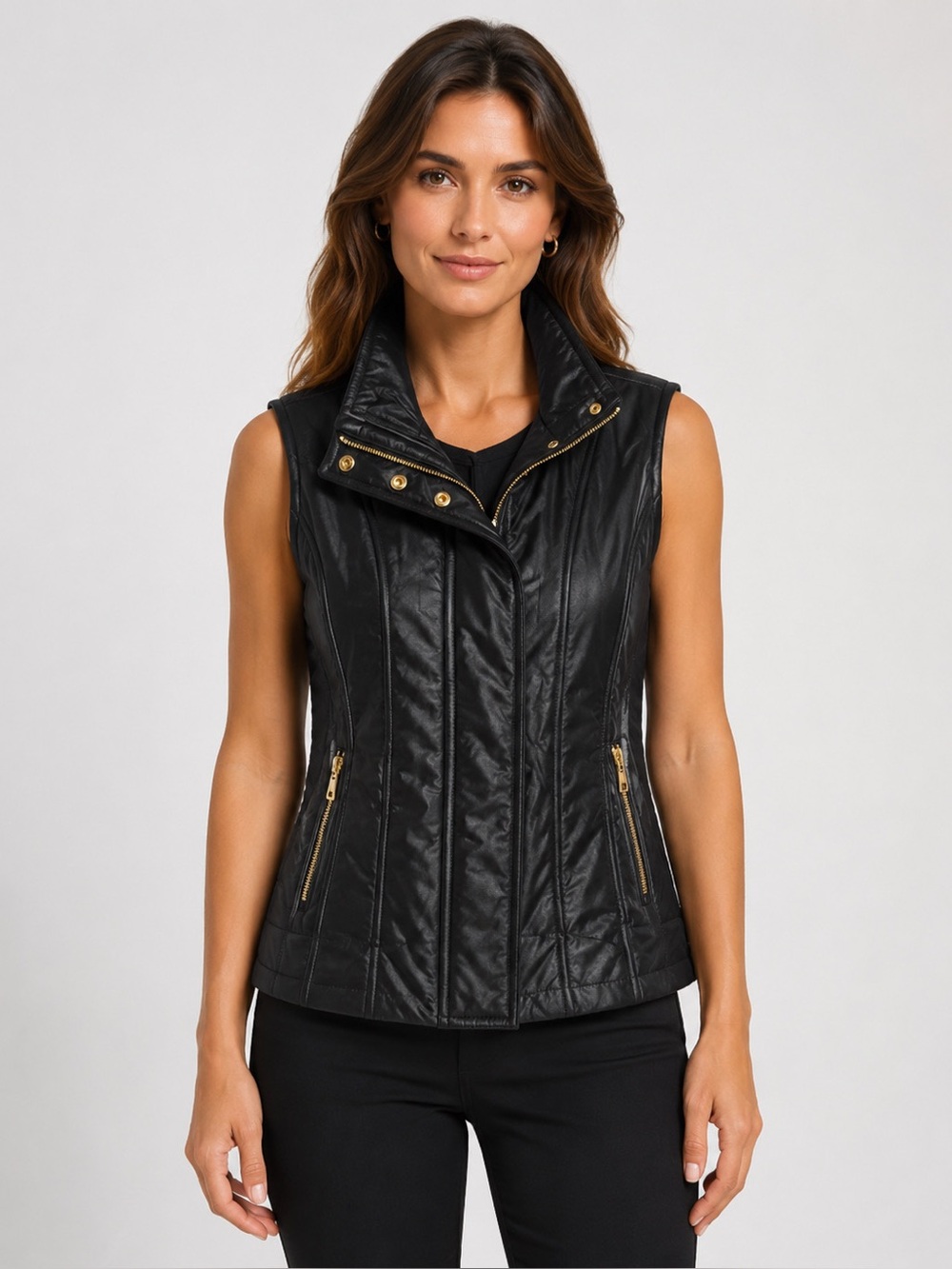 Pendleton Women’s Black Quilted Zip and Snap Front Riding Vest Sz M